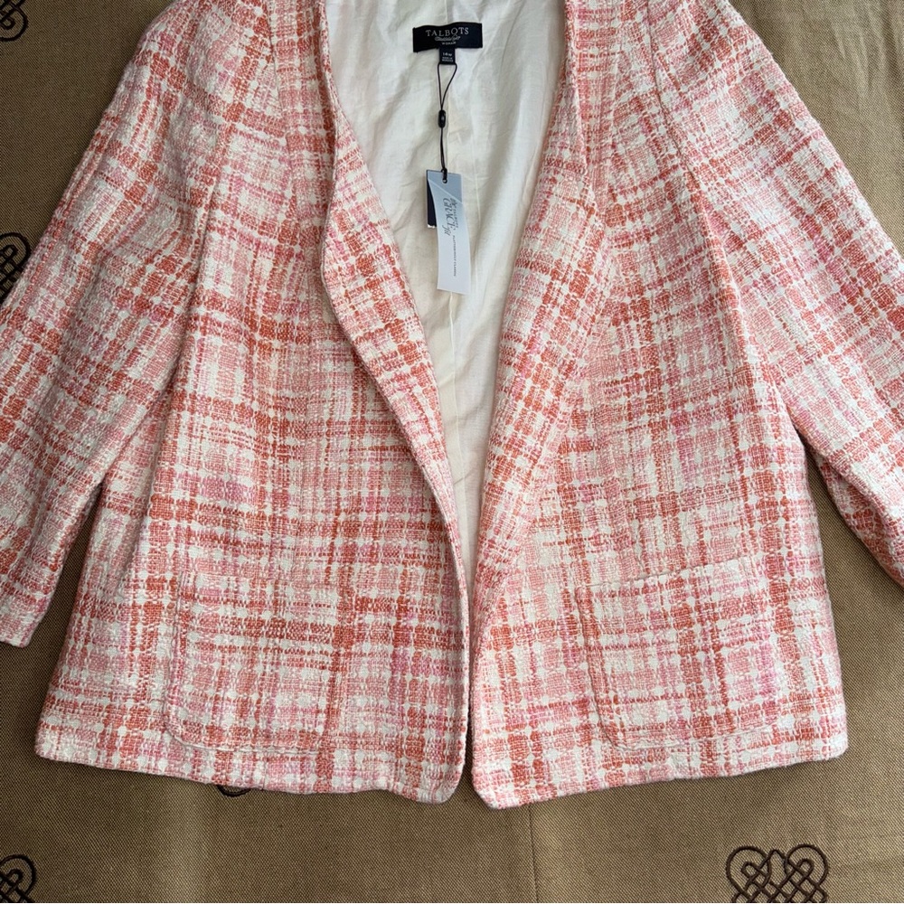 Talbots NWT! Tweed V-Neck Open Classic Career Blazer Jacket - Picture 6 of 16